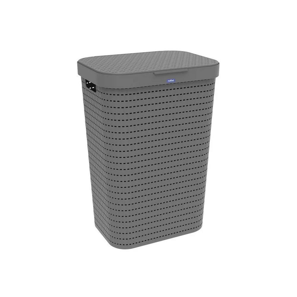 ROTHO Wäschekorb Country 55l, Rattan-Optik, Deckel, Tragegriffe